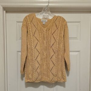 Petite Sophisticate Women's Tan Cable Knit Sweater